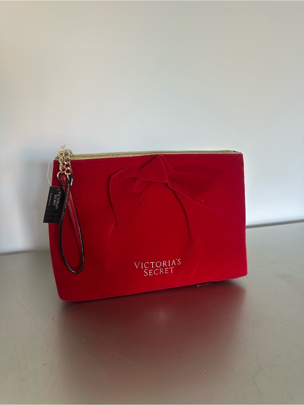 Victoria's Secret Red Velvet Cosmetic Pouch with Bow Accent